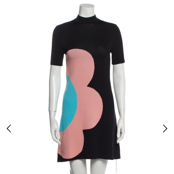 STAUD Dress Flower Graphic Mini Mod Black Pink and Blue Sz Small Rare 2-4 Twiggy - Picture 5 of 6